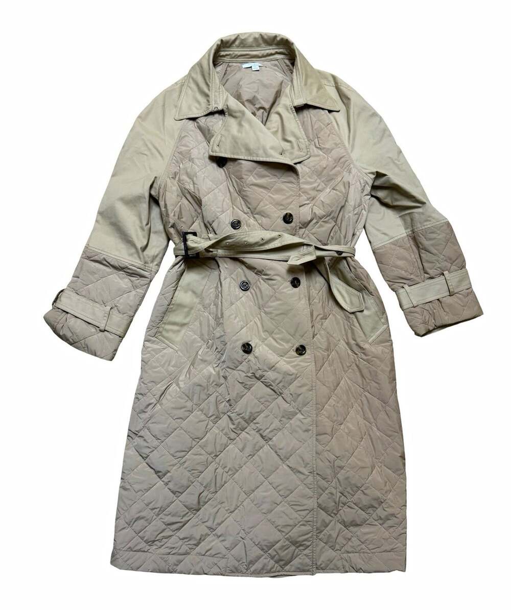 Ann Taylor Weekend Beige Quilted Belted Trench Coat Women's Size XL Long